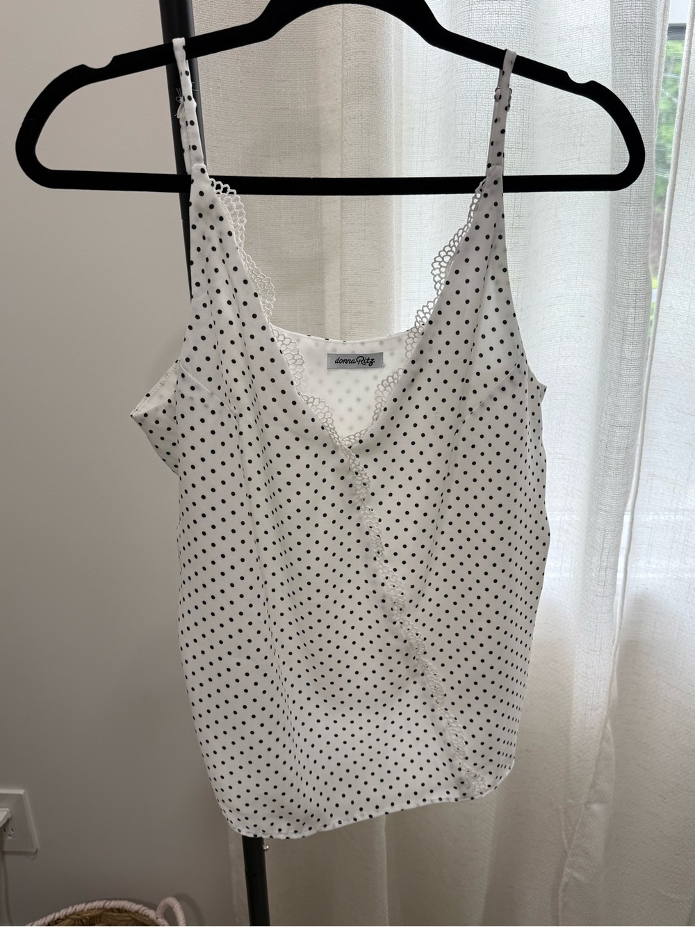 White Polka Dot Lace-Trim Slip Tank